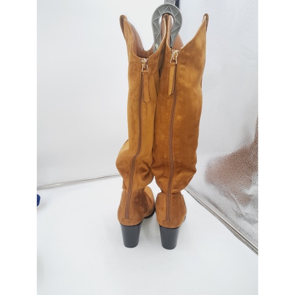 Cowboy Knee High Faux Suede Chunky Block Heel Round Toe Tall Riding Boots 9.5 - Picture 6 of 7